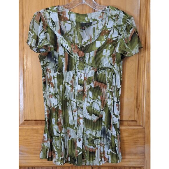 Sera Nade New York Shirt Women's Large Chiffon Abstract Floral Artsy Classic - Picture 1 of 8